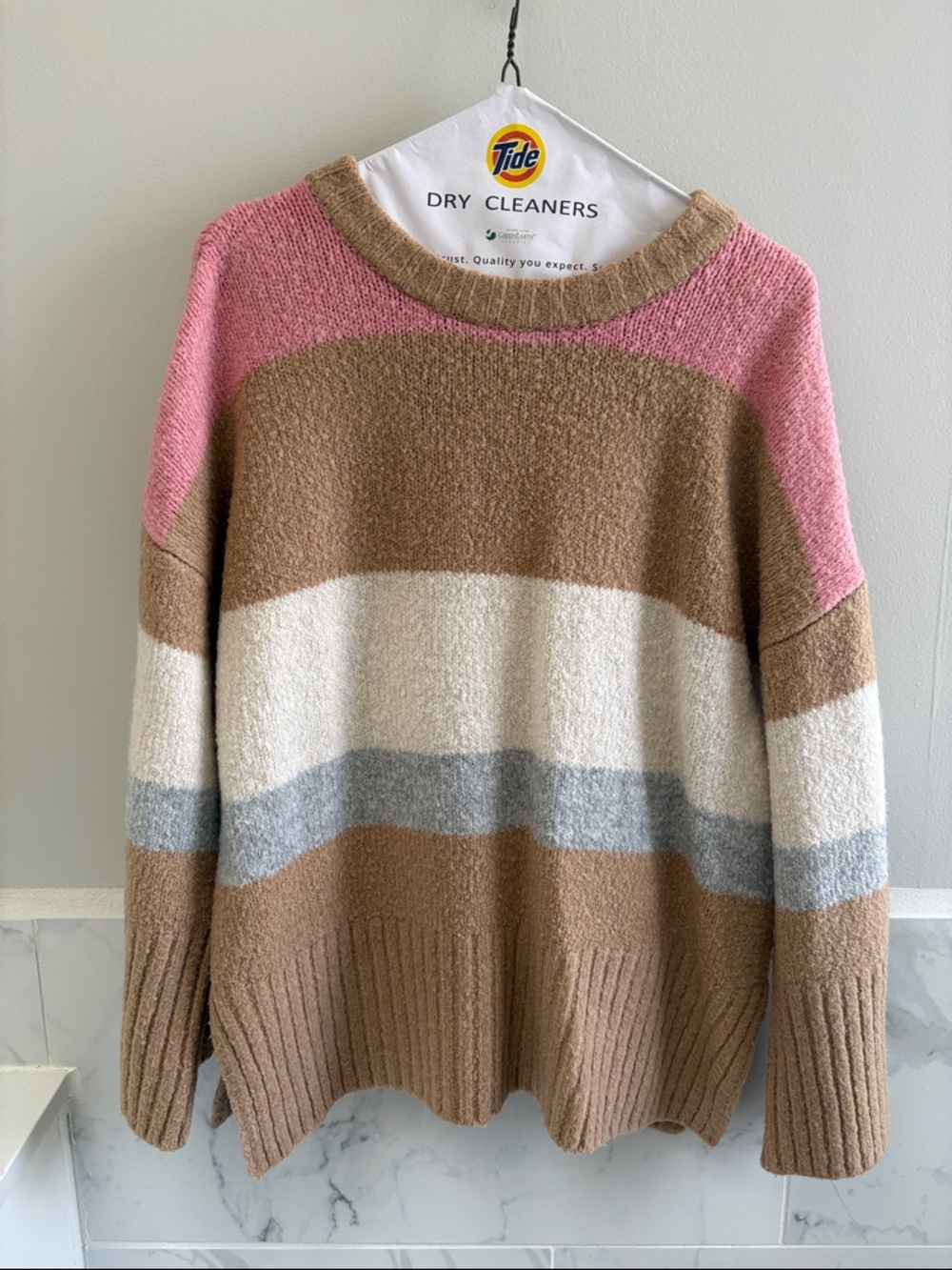 Topshop Pink, Brown, Cream & Gray Striped Sweater